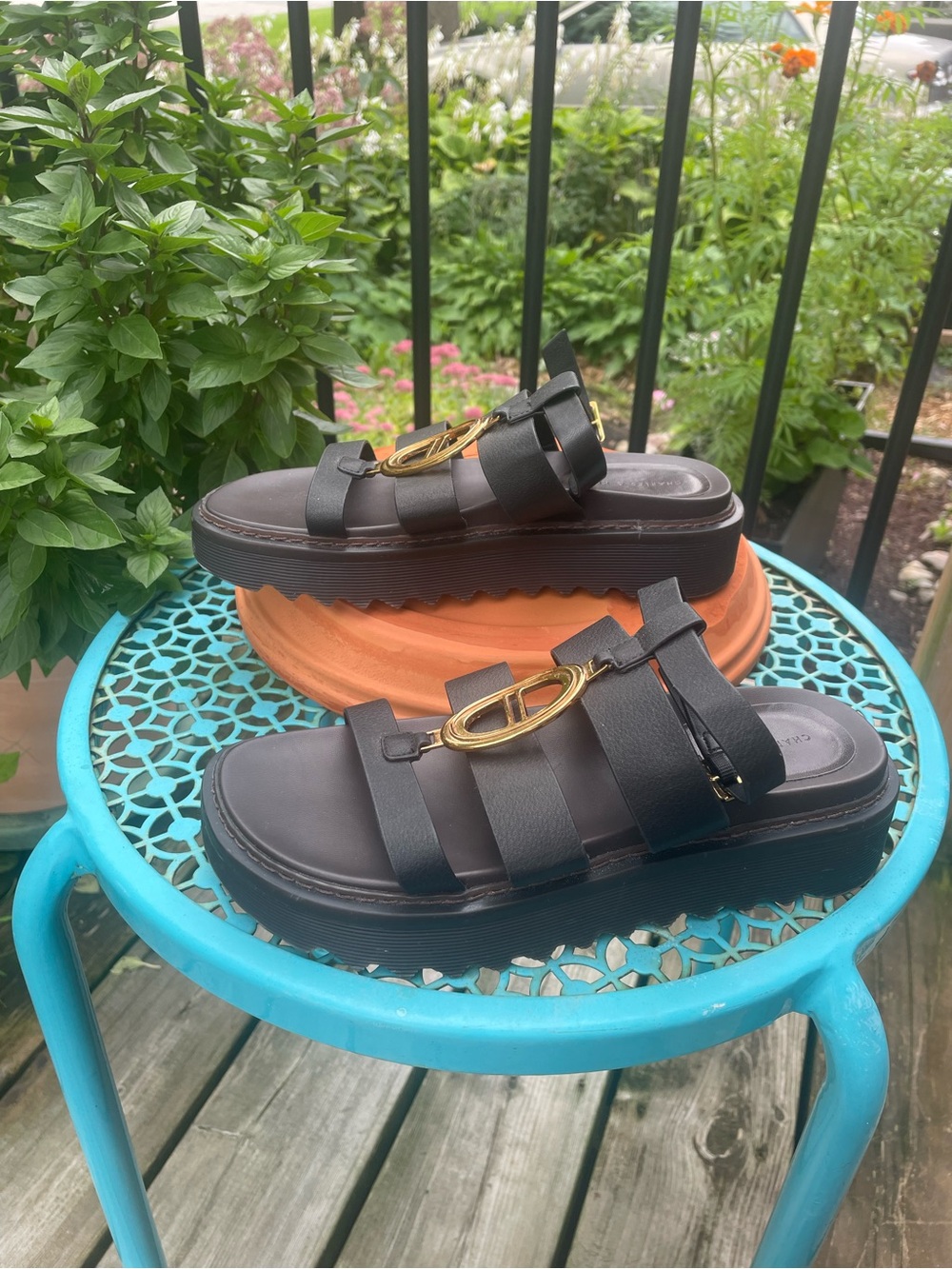 Charles & Keith Black Gladiator Sandals Gold Hardware 38-Never worn
